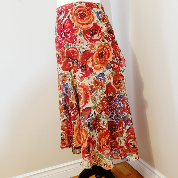 VINTAGE FLORAL RUFFLED CHIFFON SKIRT long - Picture 7 of 11